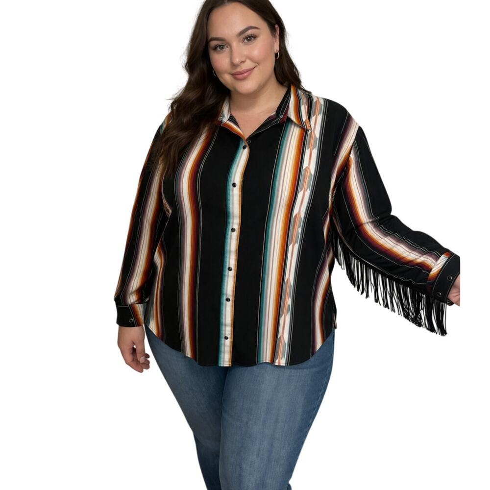 Wrangler Retro Western Stripe Fringe Shirt XXL Southwest Aztec Button Down